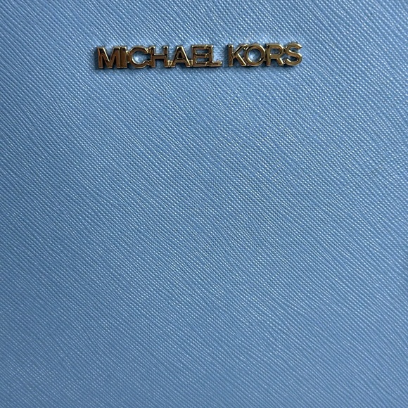 NWT Michael Kors Charlotte Blue Saffiano Leather Tote Bag - Picture 11 of 12